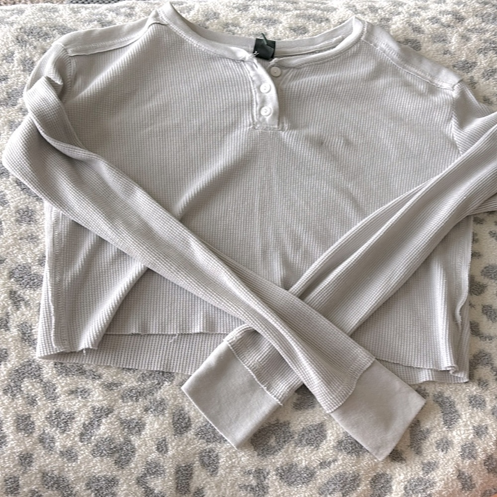 grey waffle knit long sleeve